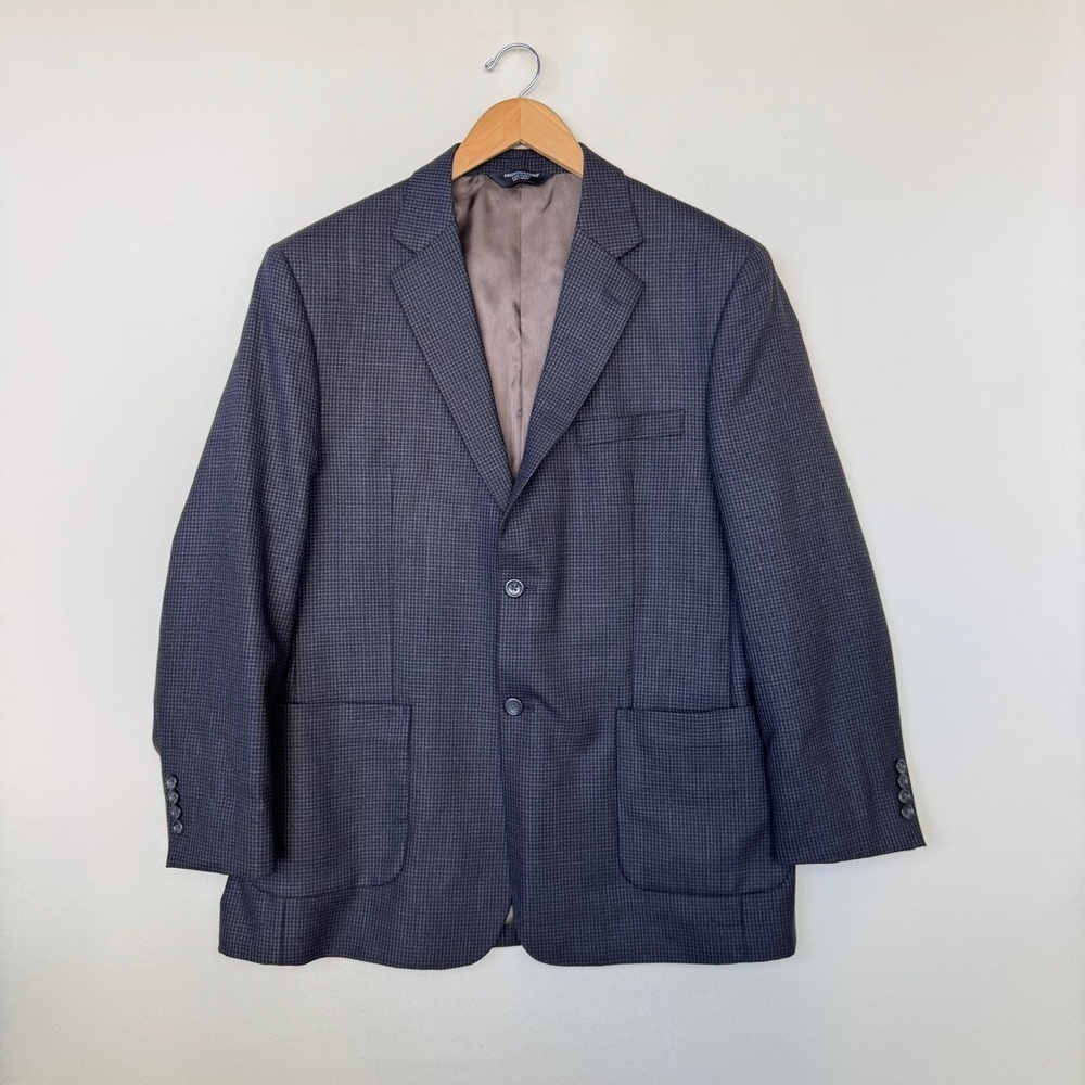 Pronto Uomo Couture Mens Wool Plaid Blazer Jacket Black 42R Business Formal Vent